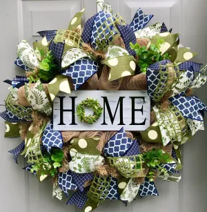 Home Rustic Burlap Deco Mesh Wreath, Welcome Wreath for Front Door, Everyday Porch Decor