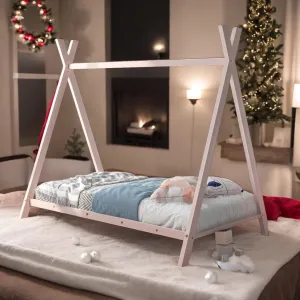 House Bed Tent Frame Twin Size Metal Floor Play with Slat for Kids