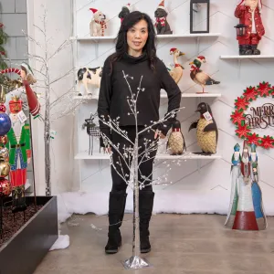 Indoor/Outdoor Lighted LED Silver Acrylic Beaded Tree 4',phl423
