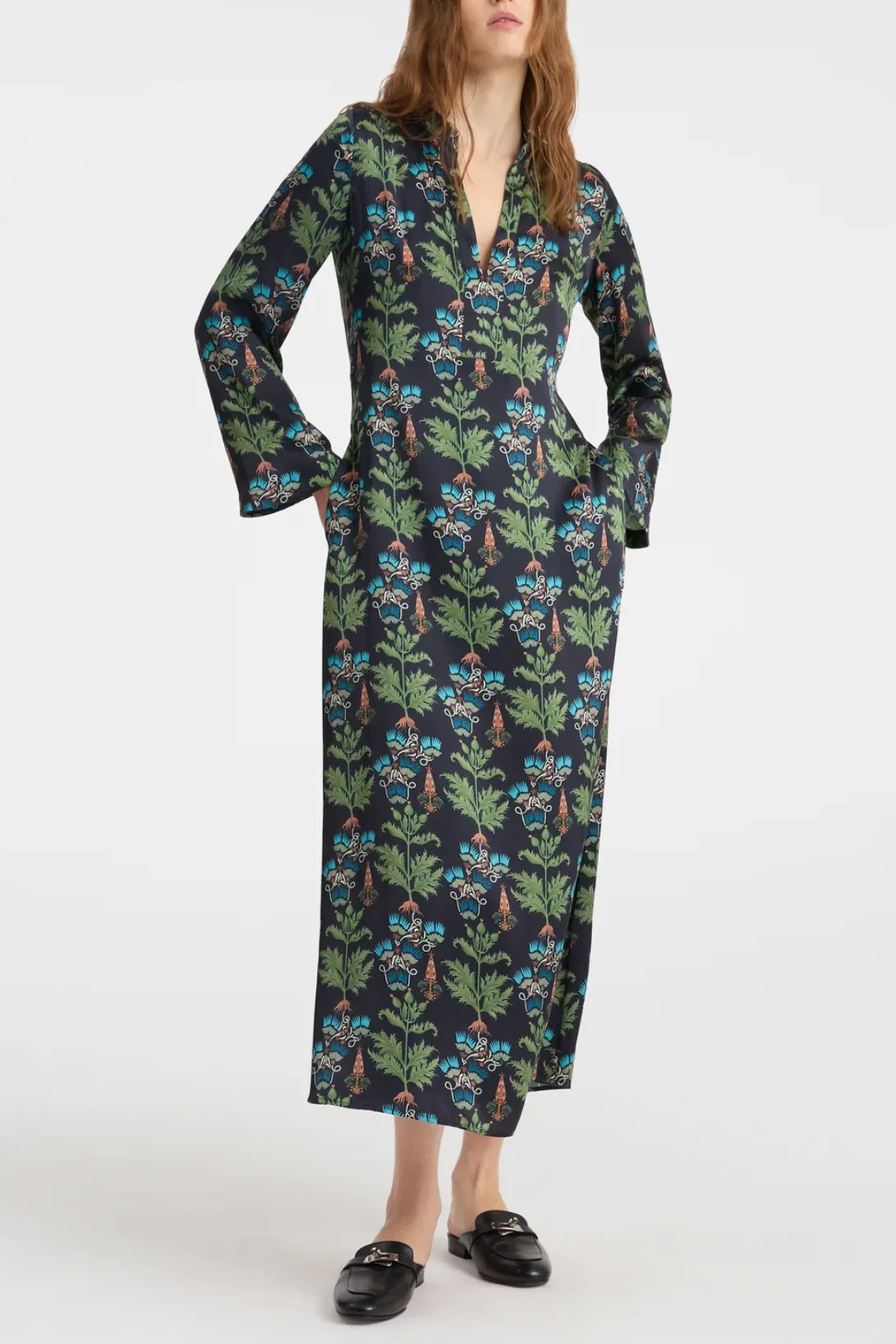 Jenna Caftan Persian Botanic Silk | Blue