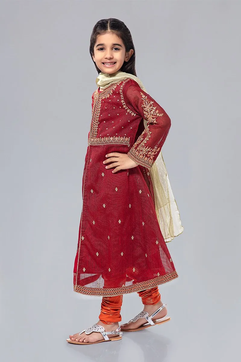 Kids Net Frock for Eid in Maroon Color #N9026