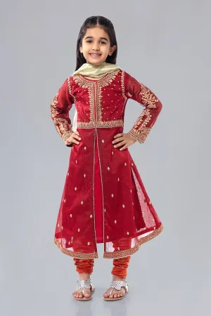 Kids Net Frock for Eid in Maroon Color #N9026
