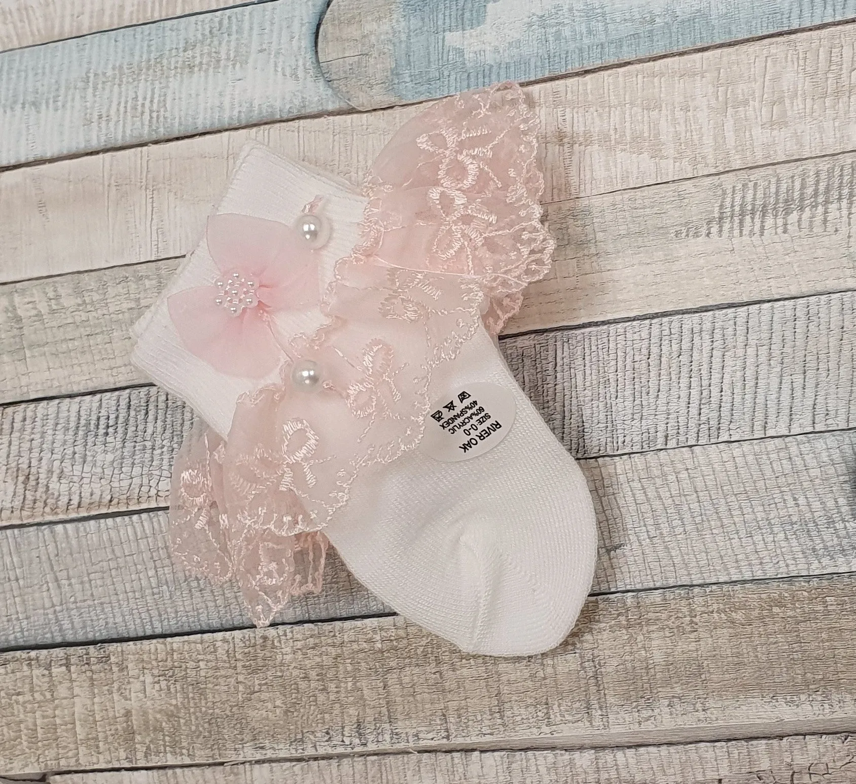 Lace Trim Sock With Pearls