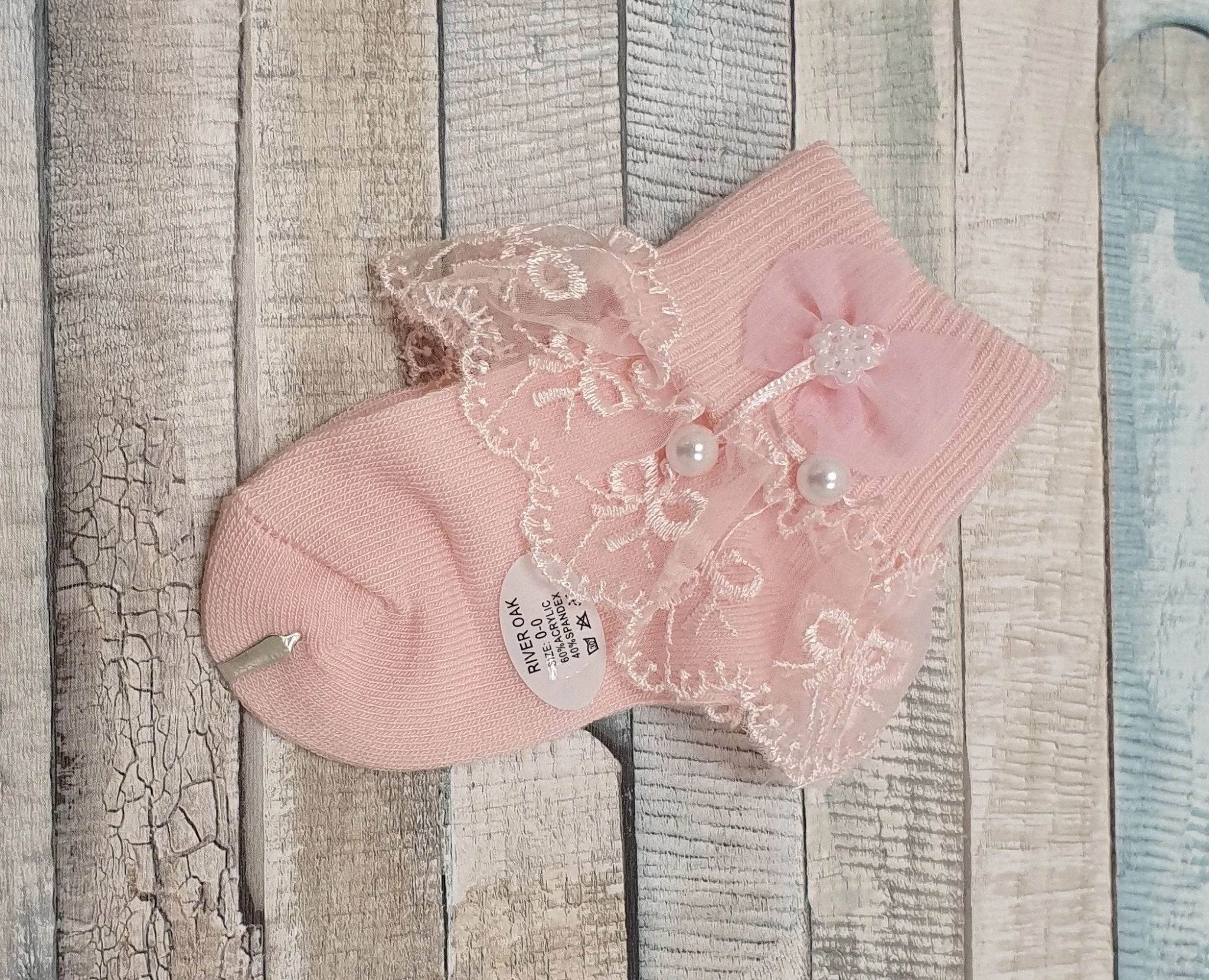Lace Trim Sock With Pearls