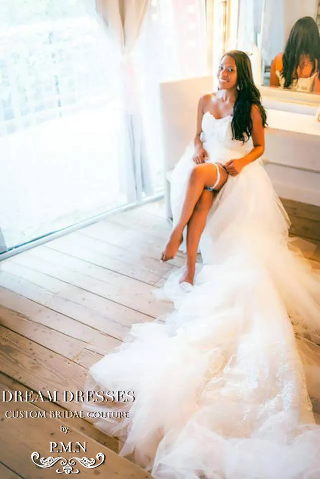 Lace Trumpet Wedding Dress With Teired Train (# Chisa)