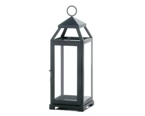 Large matte black metal candle lantern