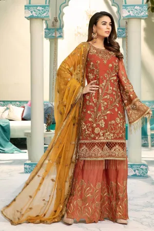 Latest Chiffon embroidered Pakistani eid dress in gold dust color # P2478