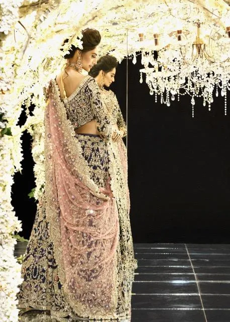 Latest Indian bridal lehnga embroidered in blue and pink color # B3378
