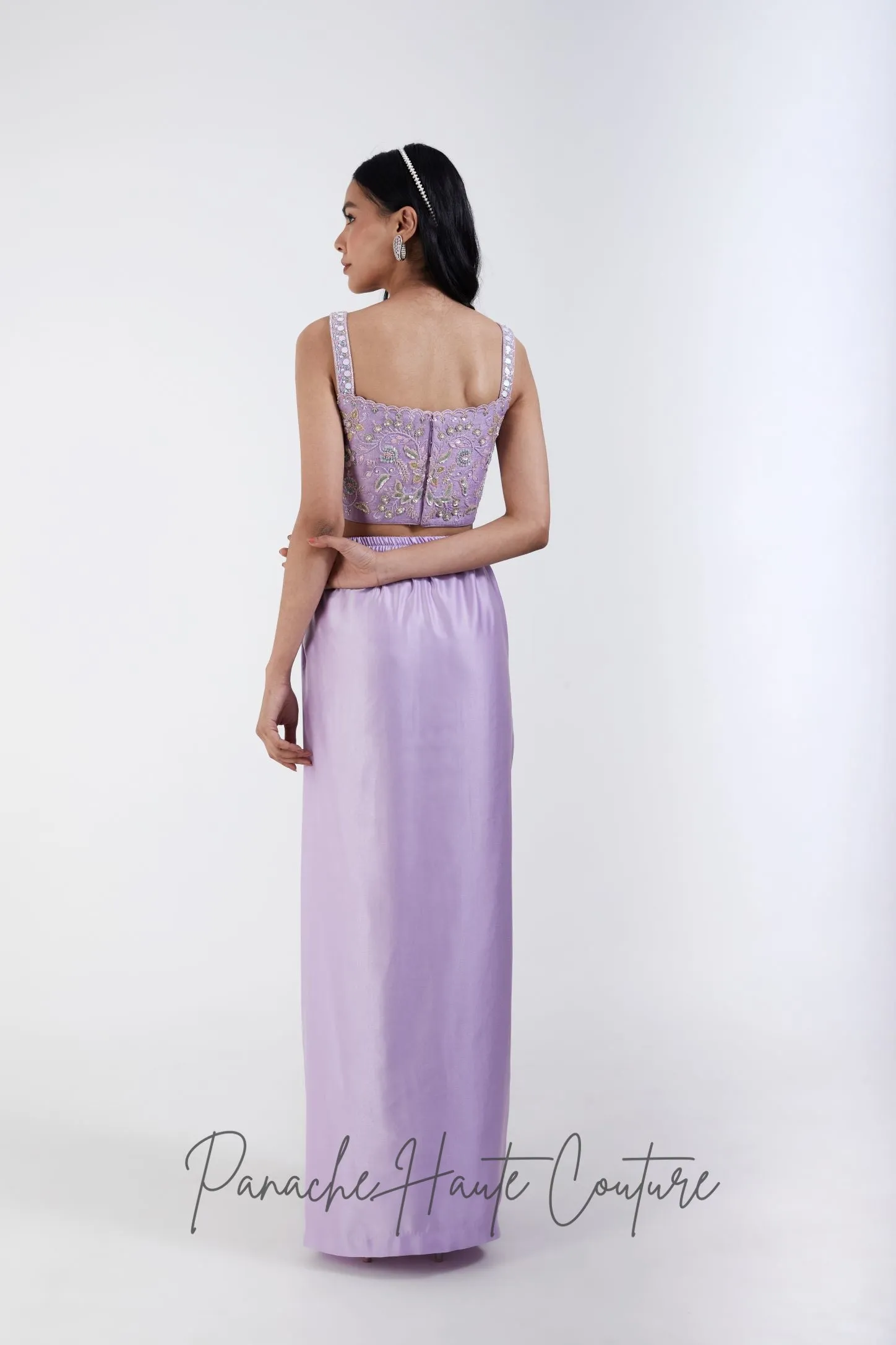 Lavender Color Dhoti with Hand-embroidered Crop Top