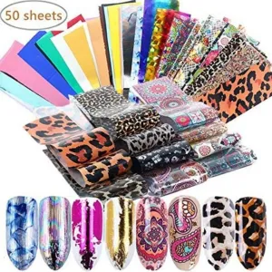 Leopard Print | Gold | Silver | Cheetah Print | Flowers | Nail Foil Transfers | DIY Nail Art Supplies | 50 Sheets | Nail Art Decal