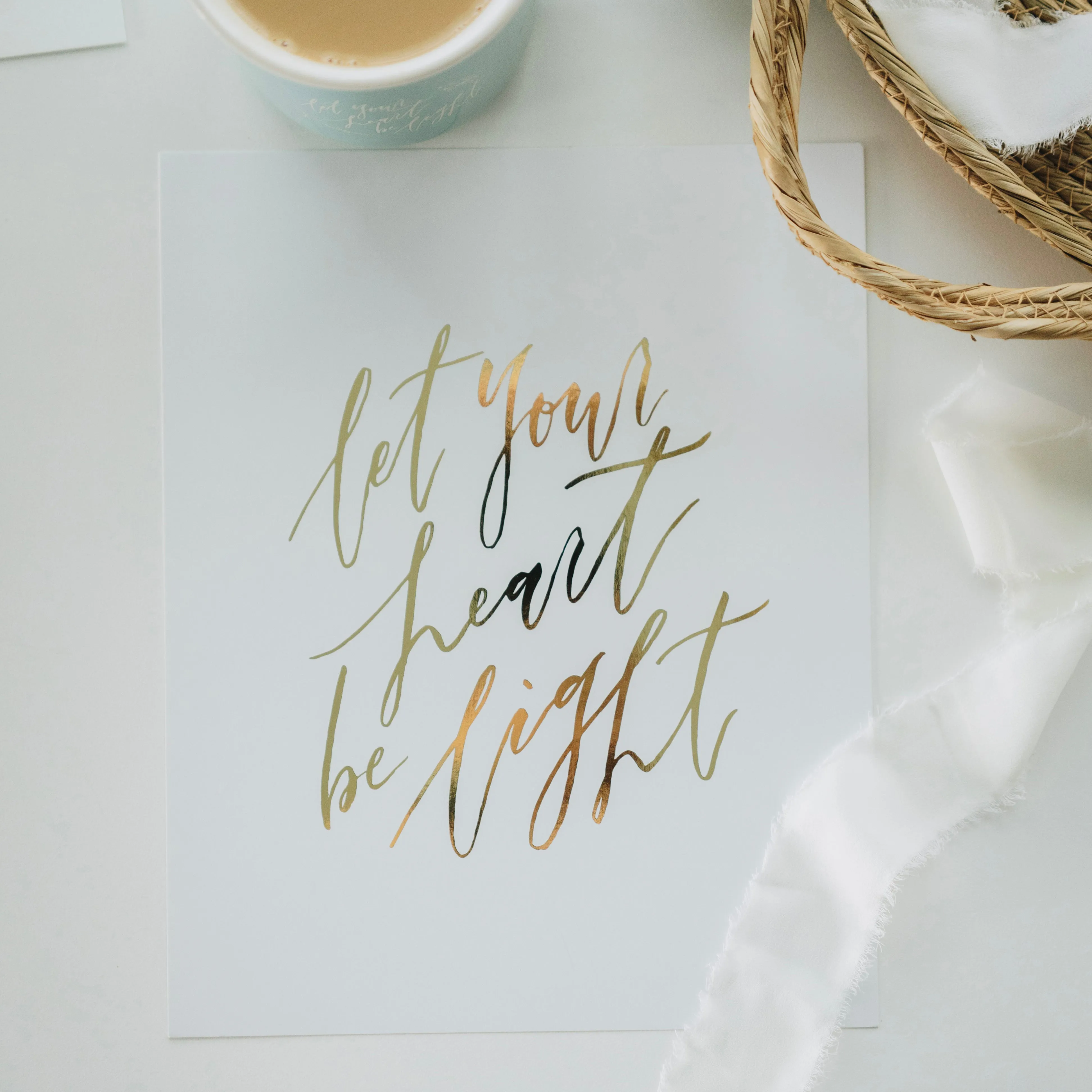 Let Your Heart Be Light Gold Foil Art in 8x10