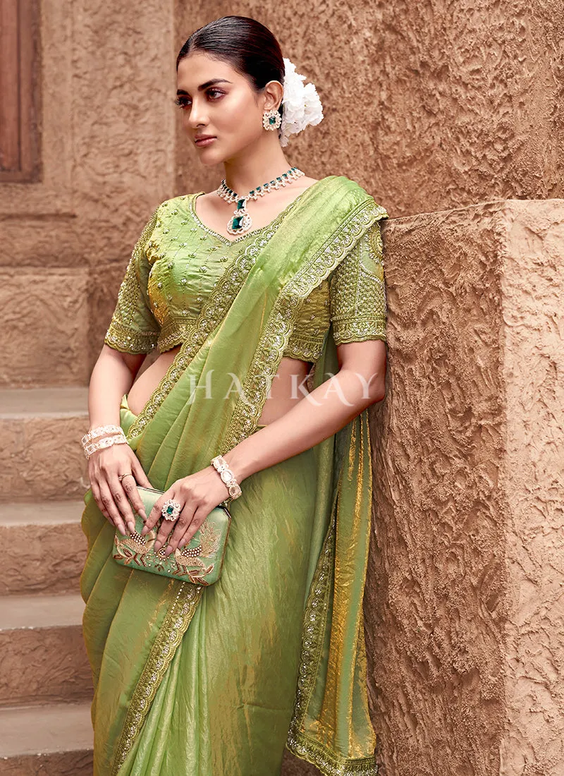 Liril Green Handwork Embroidery Satin Silk Saree