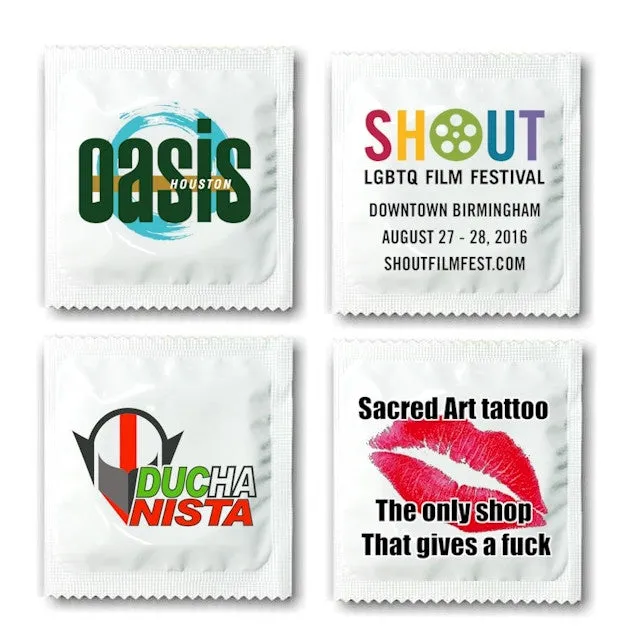 Logo Condoms, printed with a clear label.