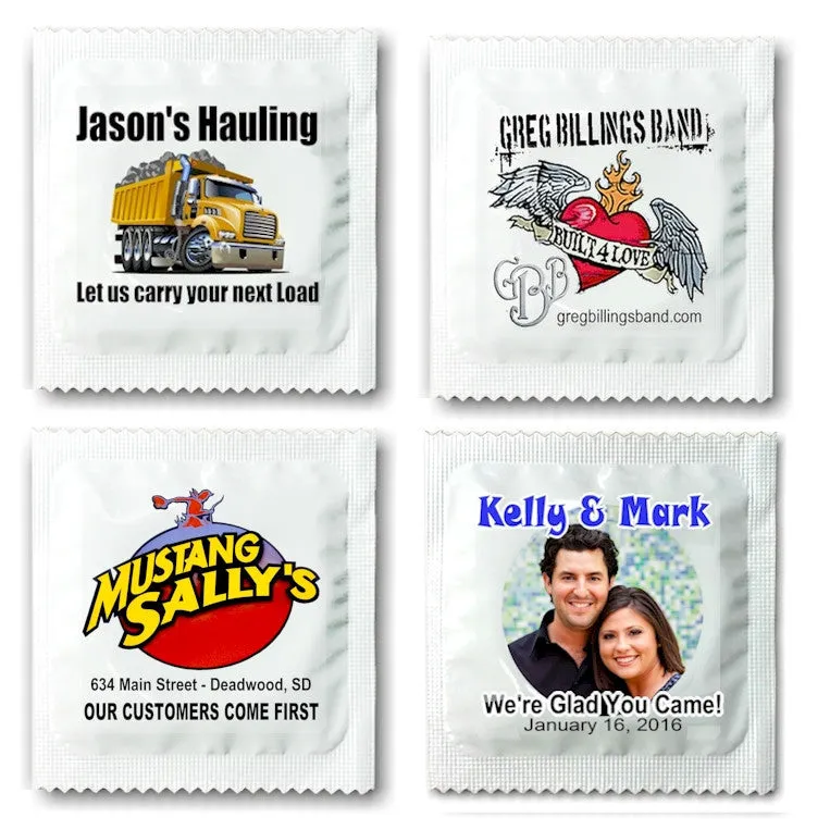 Logo Condoms, printed with a clear label.