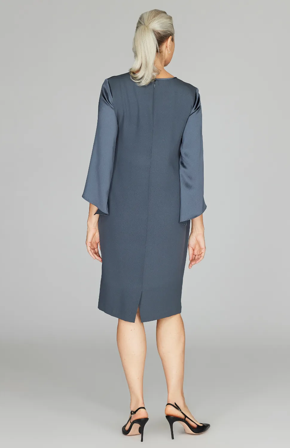 Long Sleeve Silk Dress w/ Satin Contrast