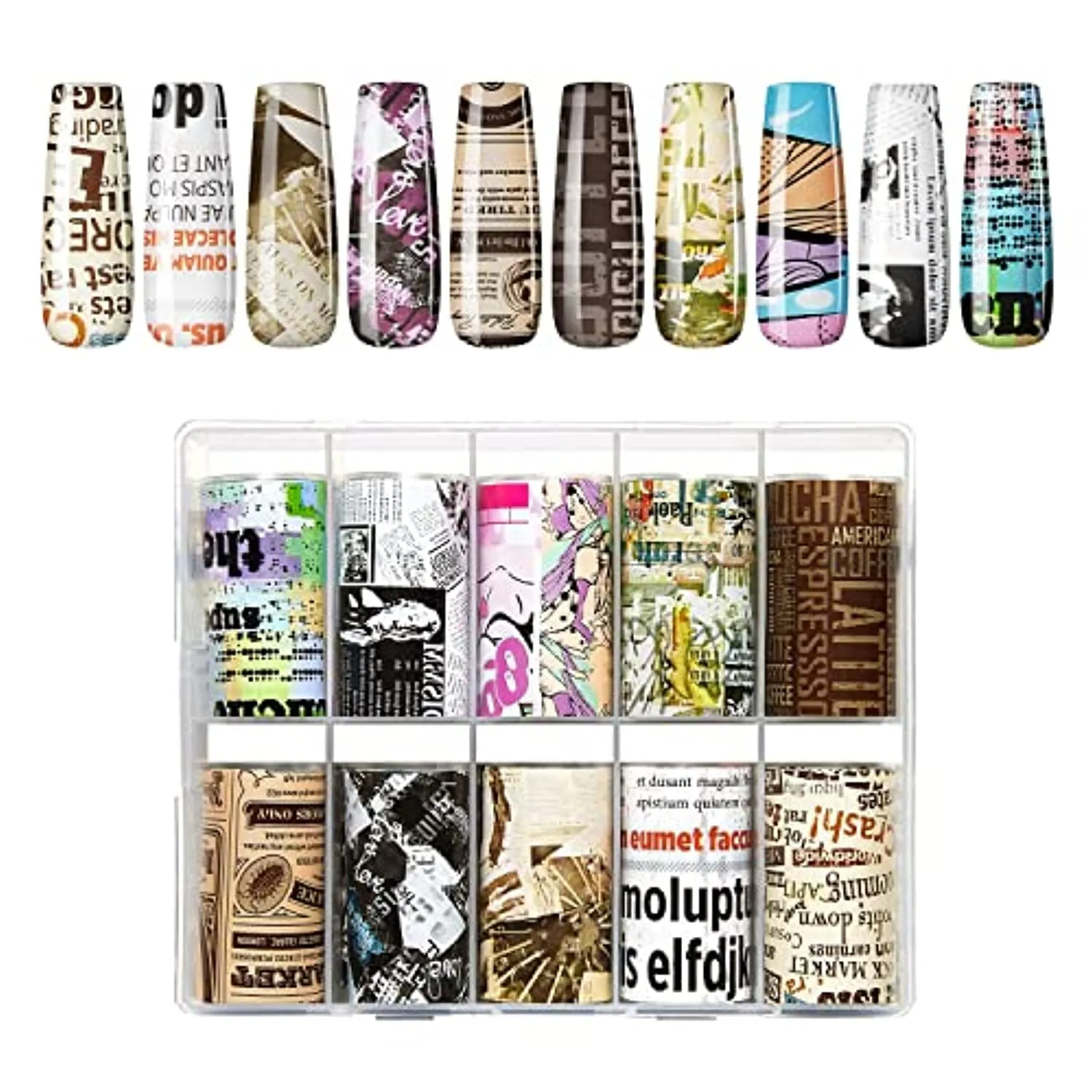 Makartt Nail Foil Nail Art Foil Glue Gel for Foil Stickers Nail Transfer Manicure 15ML Bundle with Makartt 10 Sheets Nail Foil Transfer Sticker Kit Newspaper Style Decorations Nail Print