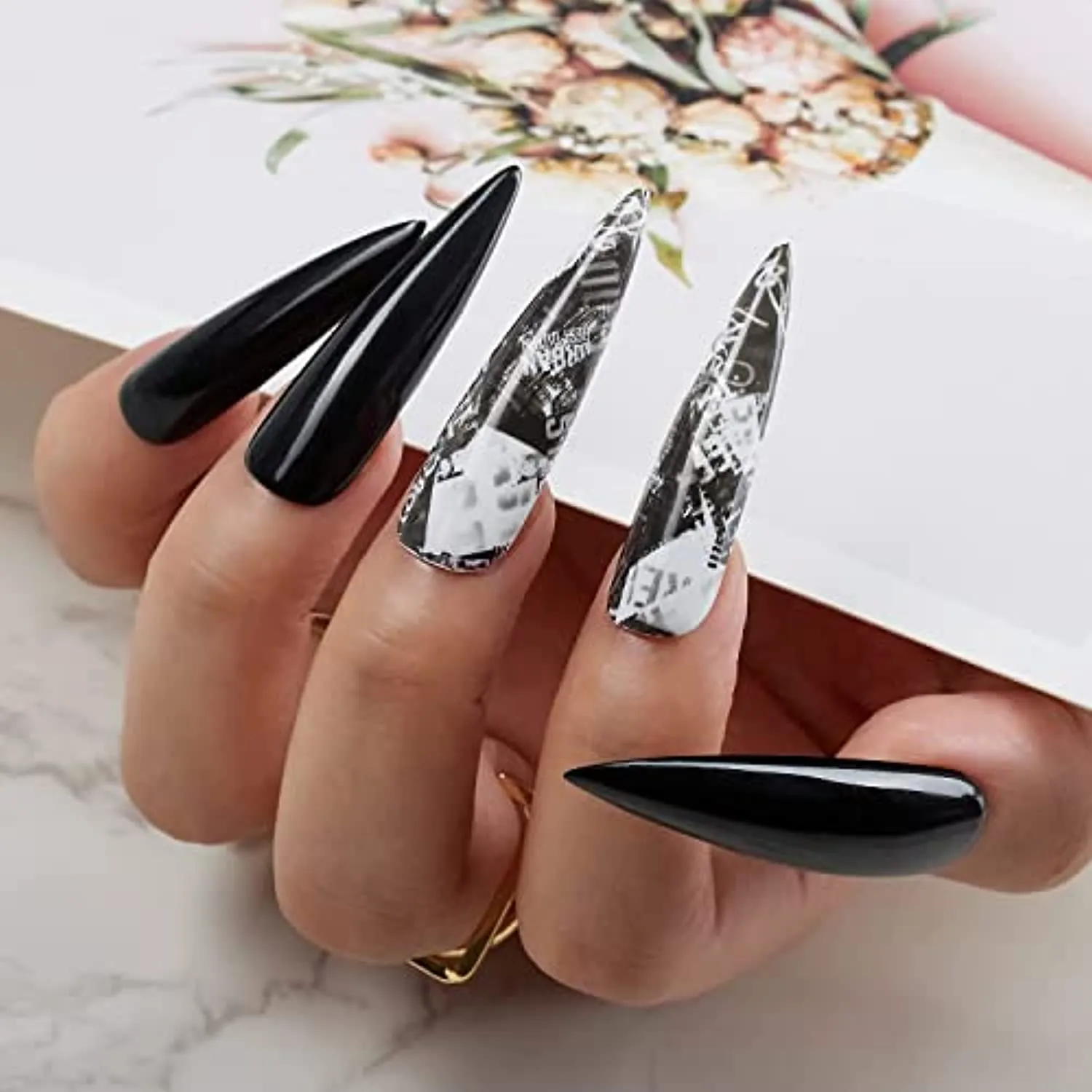 Makartt Nail Foil Nail Art Foil Glue Gel for Foil Stickers Nail Transfer Manicure 15ML Bundle with Makartt 10 Sheets Nail Foil Transfer Sticker Kit Newspaper Style Decorations Nail Print
