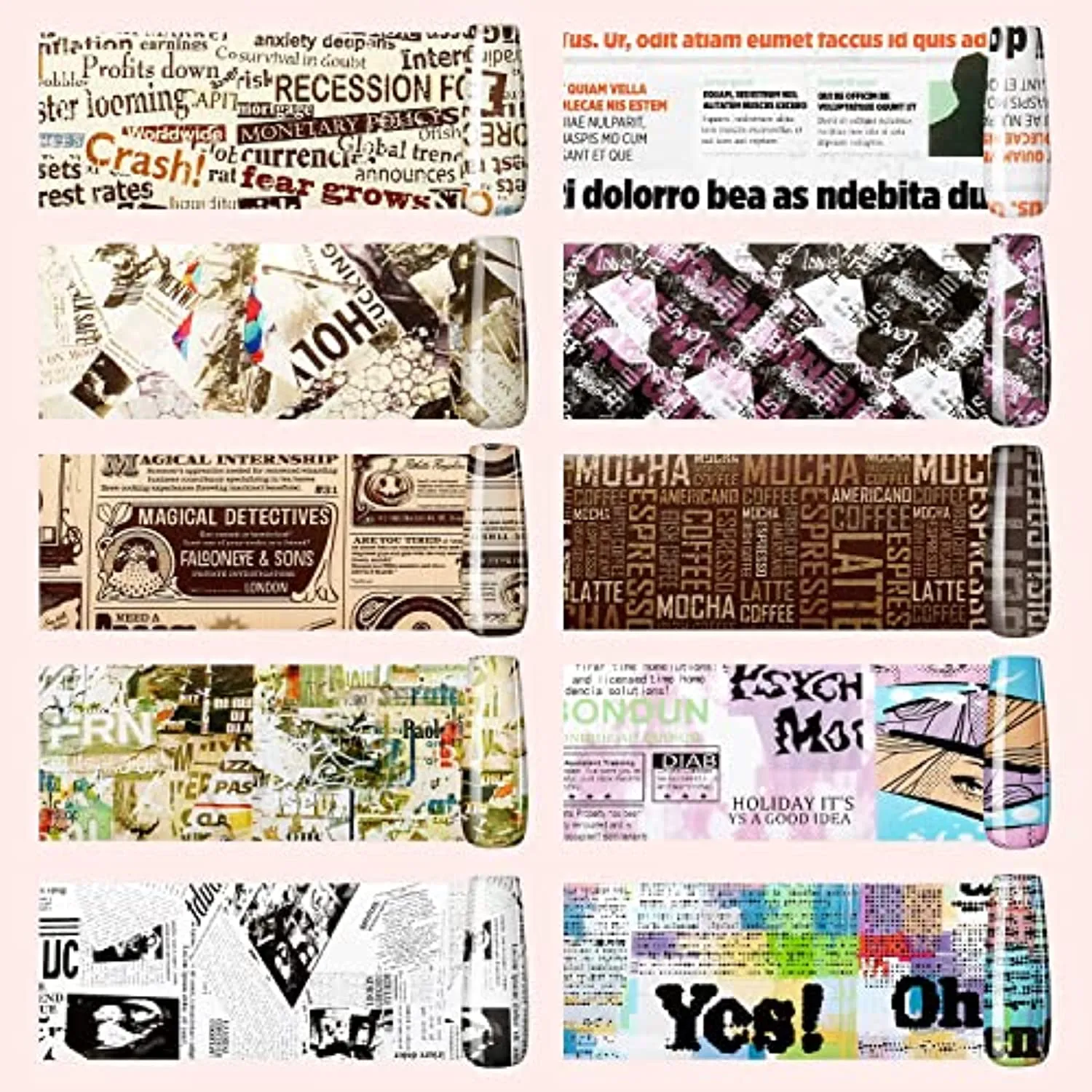 Makartt Nail Foil Nail Art Foil Glue Gel for Foil Stickers Nail Transfer Manicure 15ML Bundle with Makartt 10 Sheets Nail Foil Transfer Sticker Kit Newspaper Style Decorations Nail Print