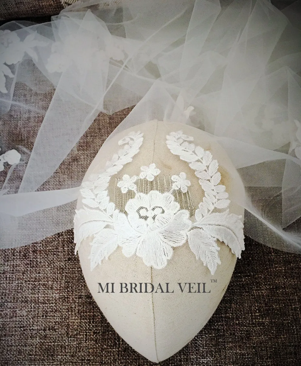 Mantilla Lace Veil, Vintage Style Cap Veil, Boho Lace Veil in Chapel Length, Mi Bridal