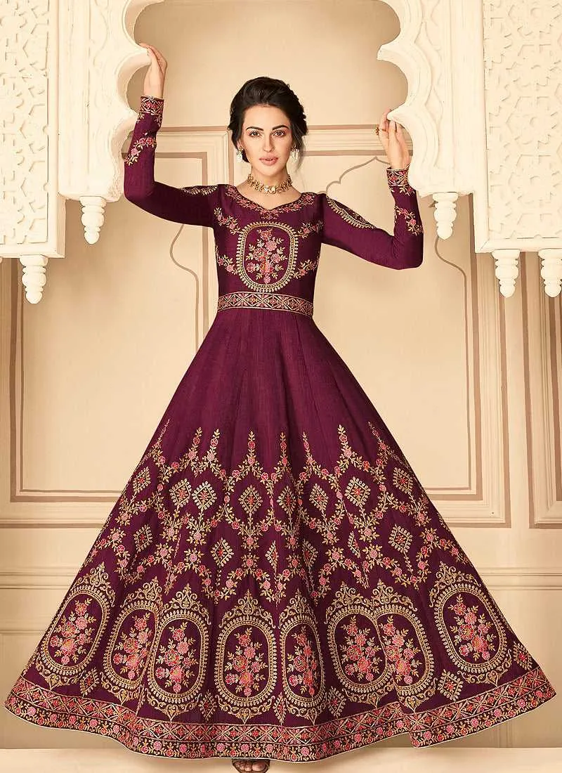 Maroon Floral Heavy Embroidered Kalidar Anarkali Suit