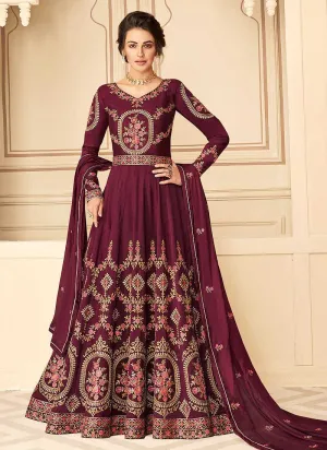 Maroon Floral Heavy Embroidered Kalidar Anarkali Suit