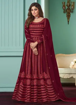 Maroon Heavy Embroidered Gown Style Anarkali