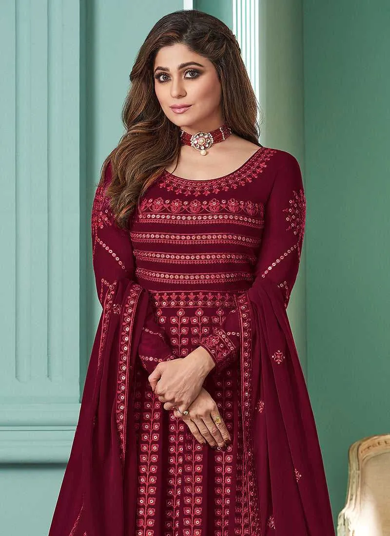 Maroon Heavy Embroidered Gown Style Anarkali