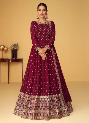 Maroon Heavy Embroidered Kalidar Anarkali