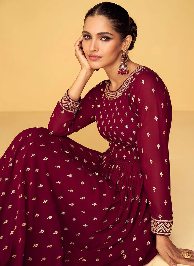Maroon Heavy Embroidered Kalidar Anarkali