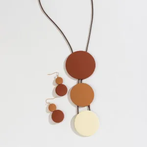 Matte Circle Layered Adjustable Pendant Necklace and Earring