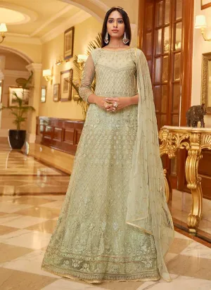 Mint Green Floral Designer Embroidered Kalidar Anarkali