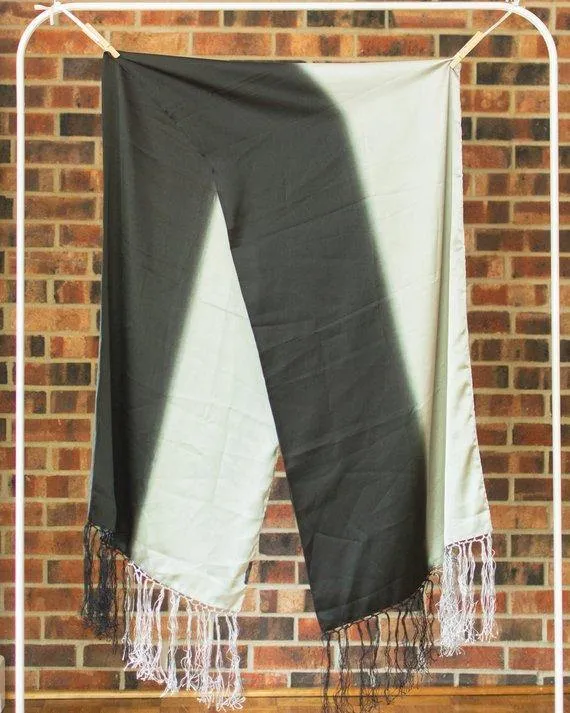 MNG Black and Gray Silky Evening Wrap, Fringe