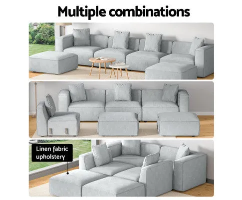 Modular Sofa Chaise Set 6-Seater Grey
