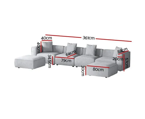 Modular Sofa Chaise Set 6-Seater Grey