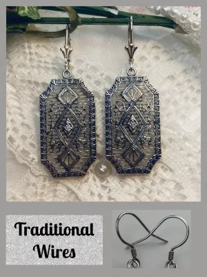 Moissanite Earrings, Geometric Art Deco Inspired Vintage Revival Jewelry #E357