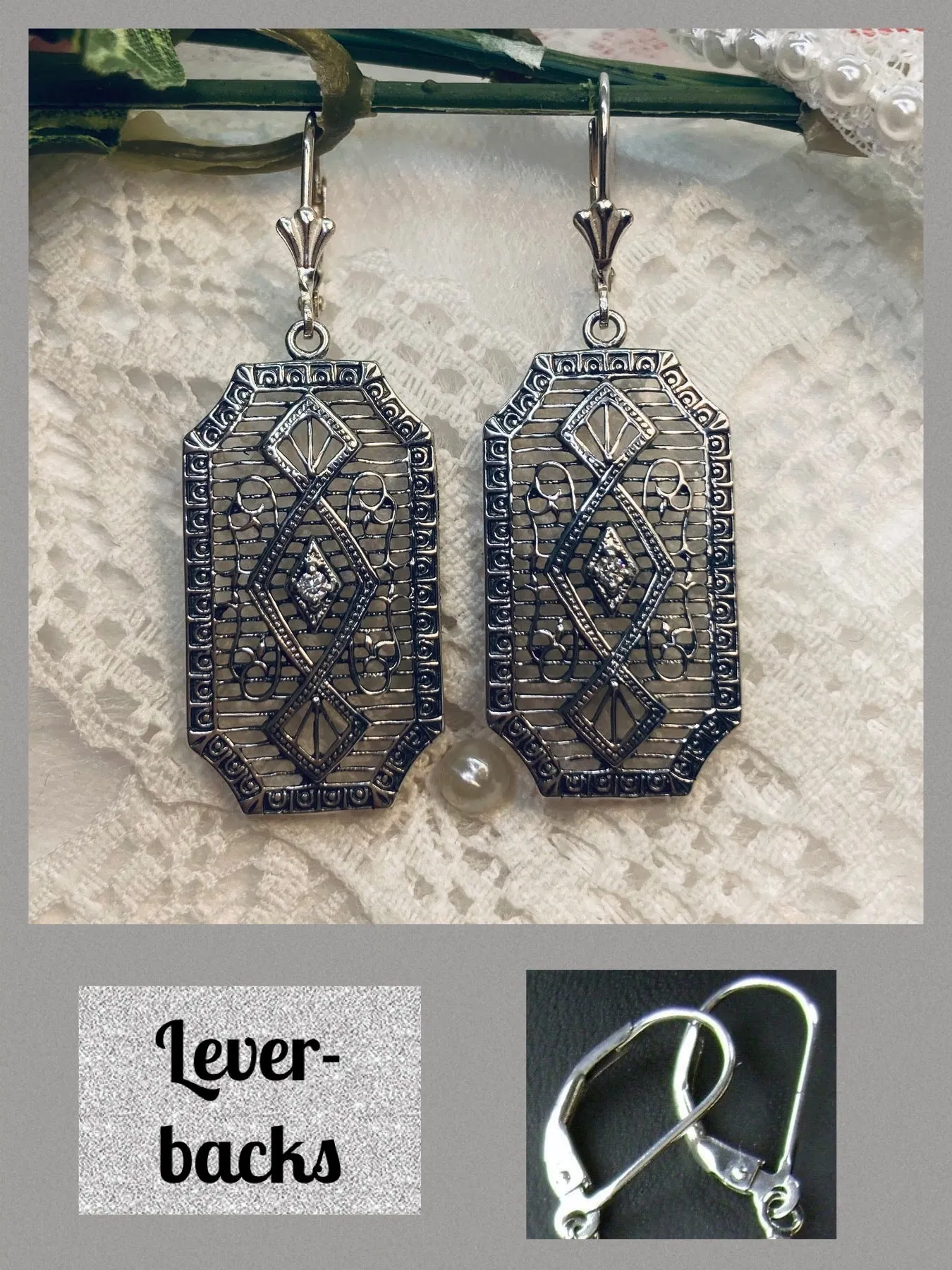 Moissanite Earrings, Geometric Art Deco Inspired Vintage Revival Jewelry #E357