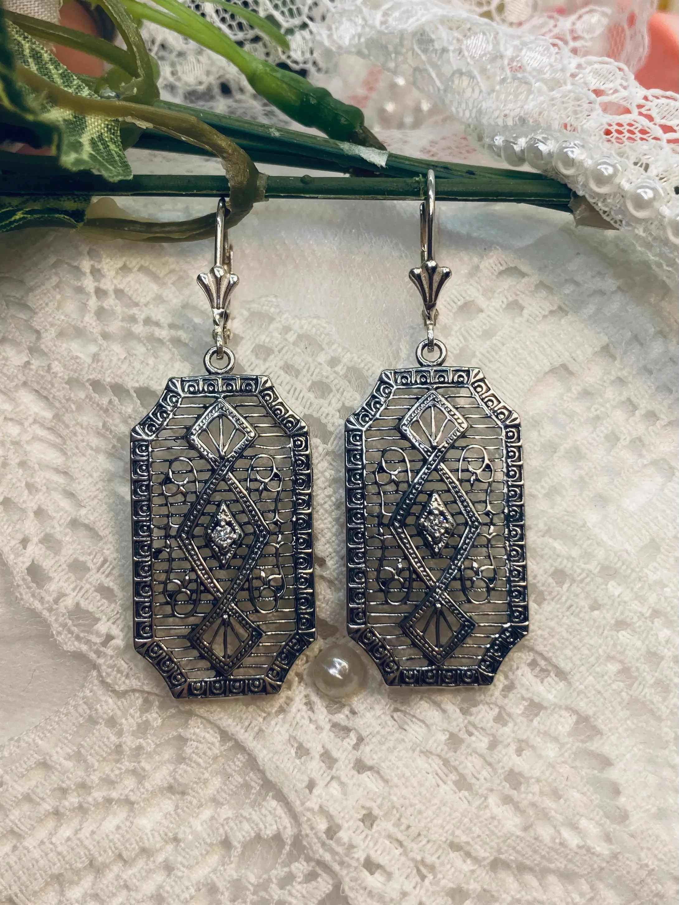 Moissanite Earrings, Geometric Art Deco Inspired Vintage Revival Jewelry #E357