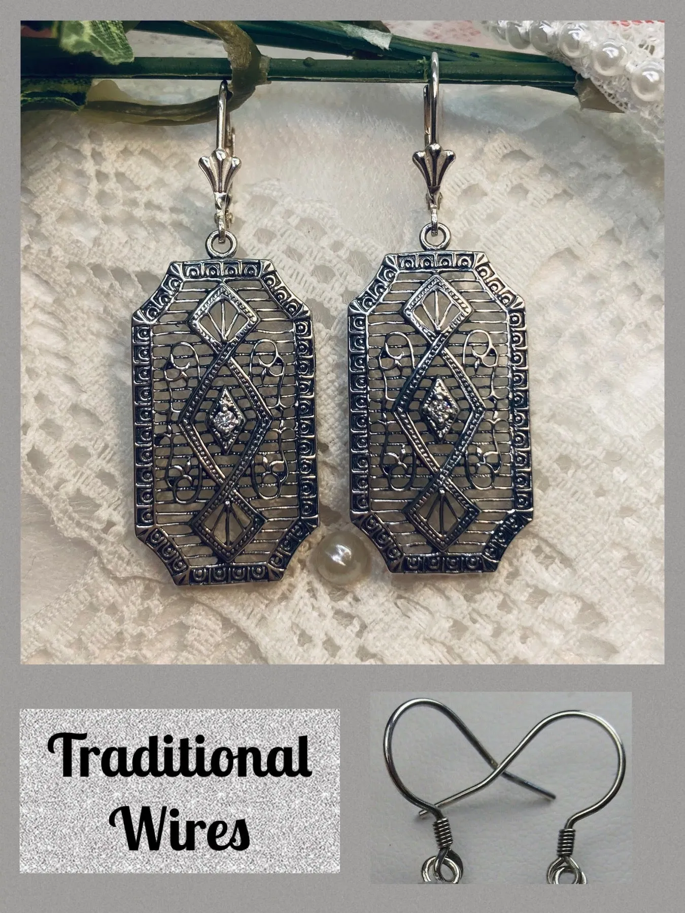 Moissanite Earrings, Geometric Art Deco Inspired Vintage Revival Jewelry #E357