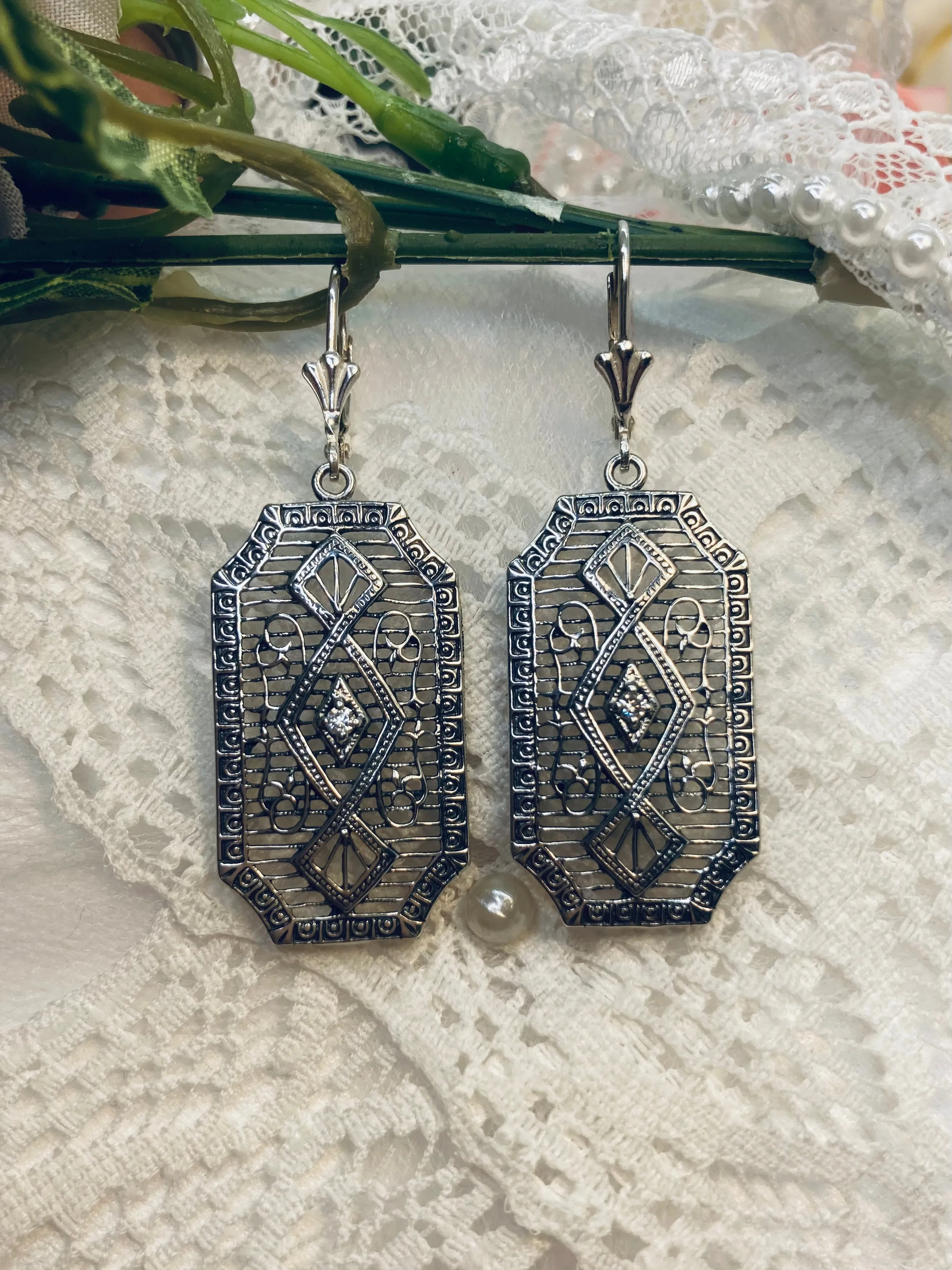 Moissanite Earrings, Geometric Art Deco Inspired Vintage Revival Jewelry #E357