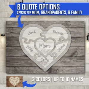 Mom We Love you to Pieces Heart Puzzle Sign - Personalized Canvas Wall Art