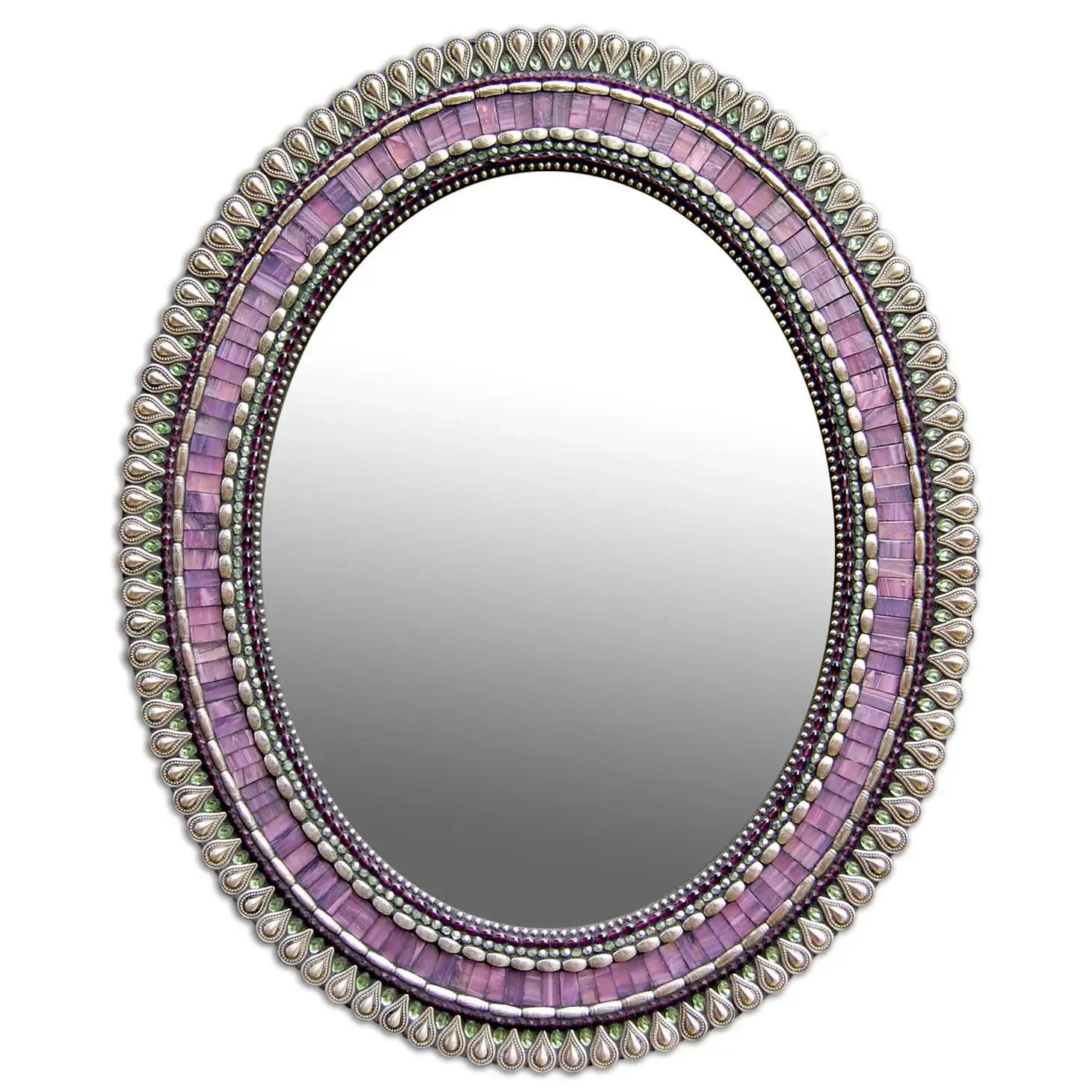 Mosaic Oval Mirror in Purple Drop by Angie Heinrich, Zetamari Mosaic Artworks