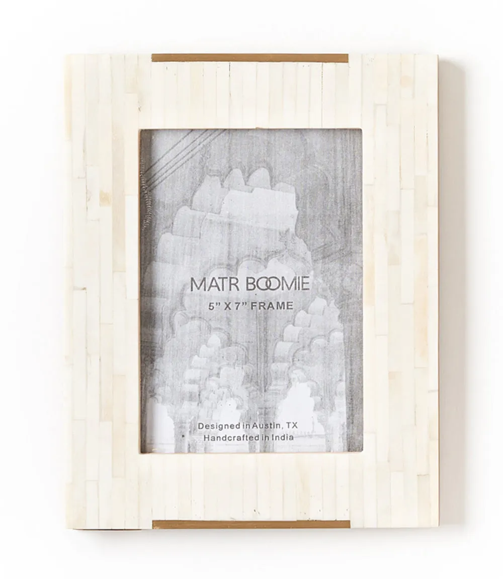 Mukhendu 5x7 Picture Frame -  Carved Bone, Brass Accent by Matr Boomie