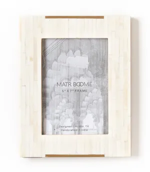 Mukhendu 5x7 Picture Frame -  Carved Bone, Brass Accent by Matr Boomie