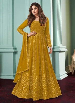 Mustard Heavy Embroidered Gown Style Anarkali