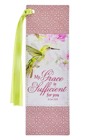 My Grace is Sufficient Hummingbird Pink Faux Leather Page Marker