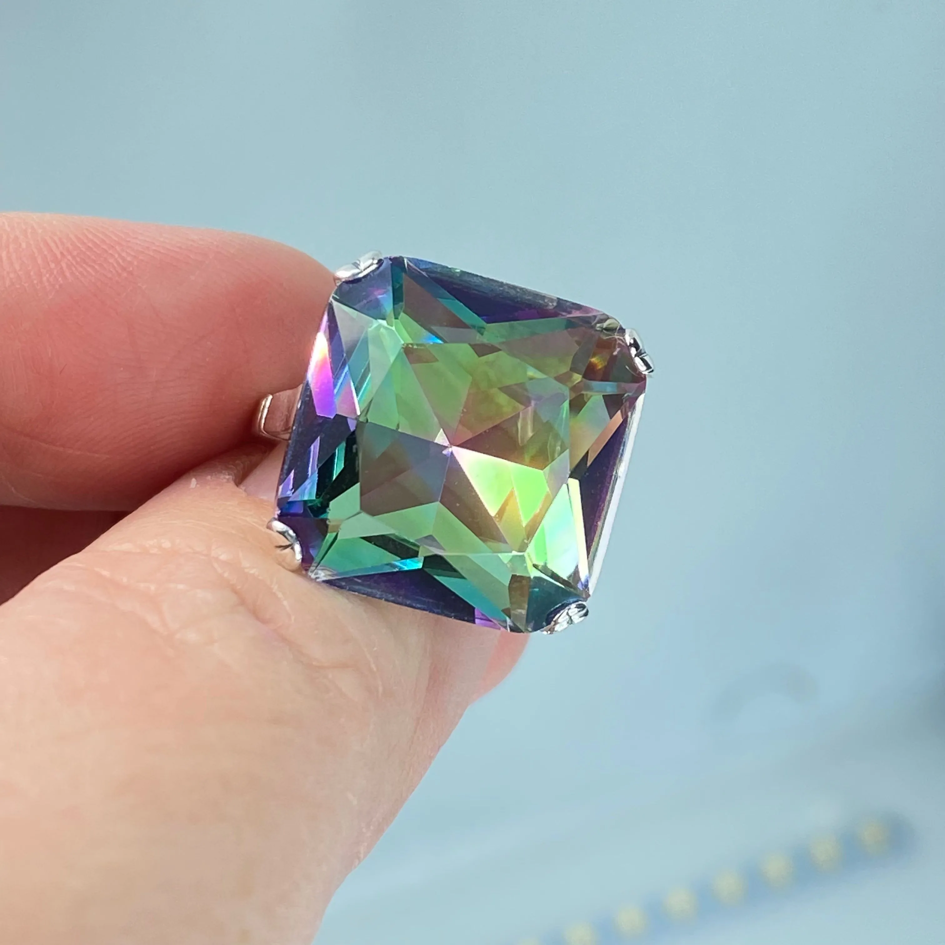 Mystic Topaz Ring, Size 6.5, Big 20ct Huge Square Gem, Vintage Jewelry #D1 - Ready to Ship