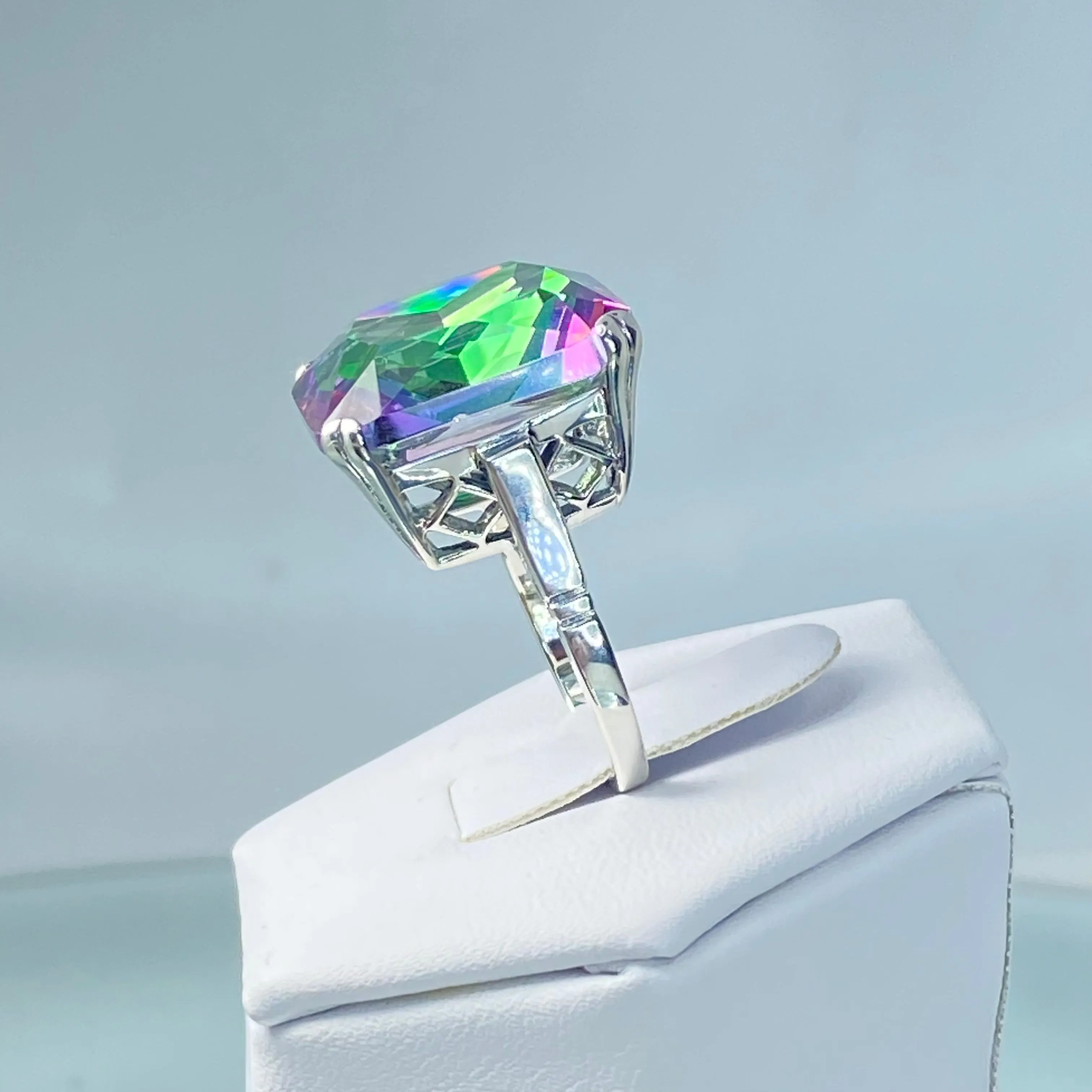 Mystic Topaz Ring, Size 6.5, Big 20ct Huge Square Gem, Vintage Jewelry #D1 - Ready to Ship