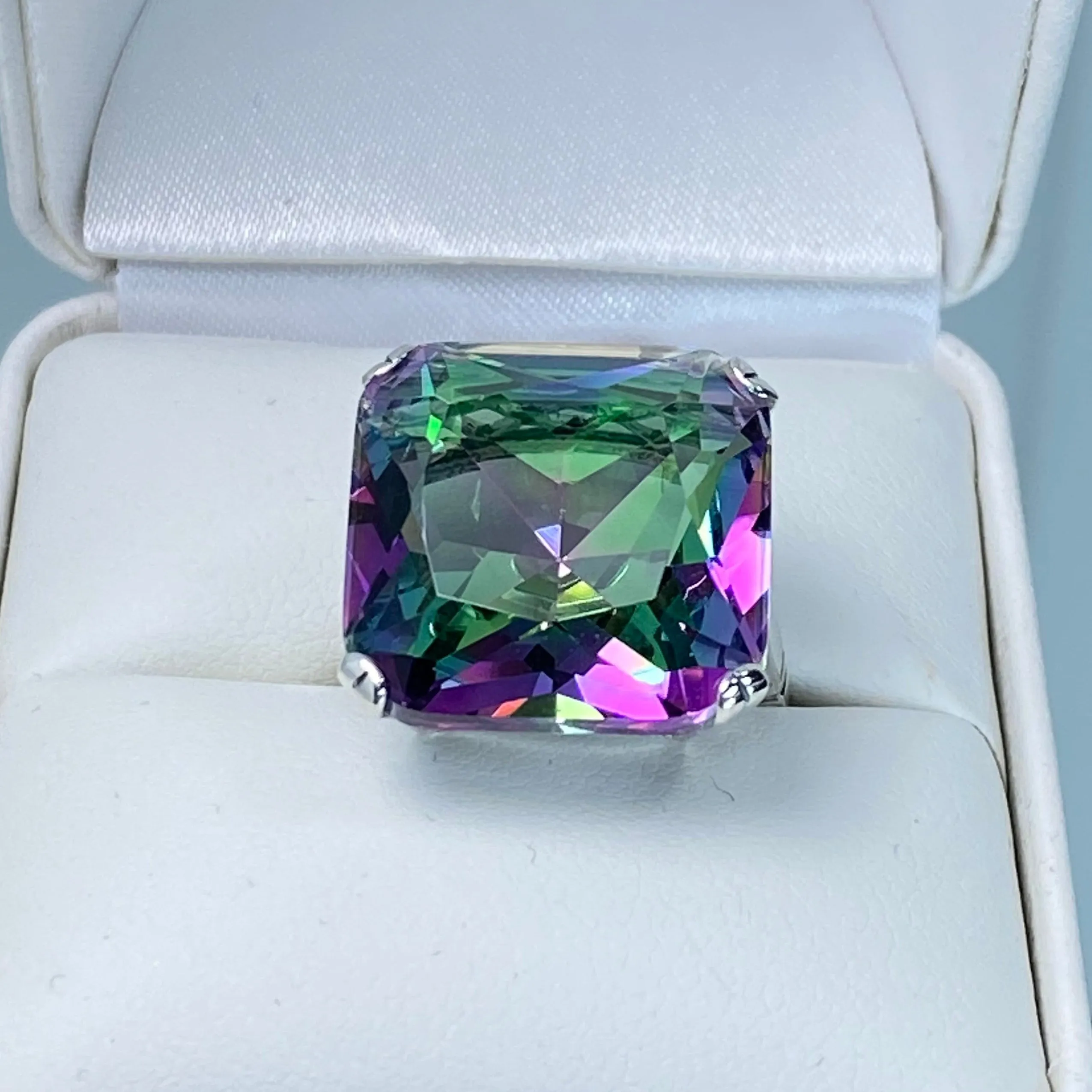 Mystic Topaz Ring, Size 6.5, Big 20ct Huge Square Gem, Vintage Jewelry #D1 - Ready to Ship