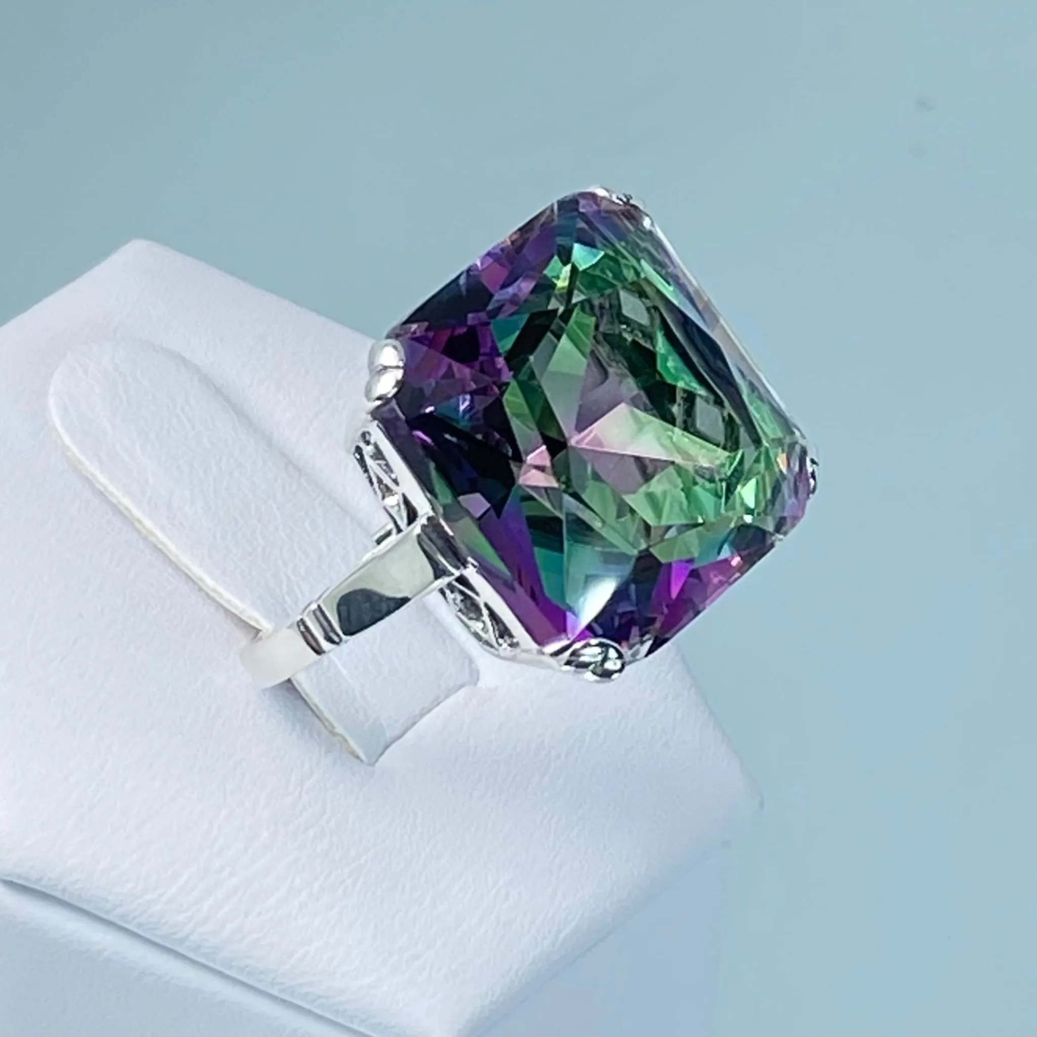 Mystic Topaz Ring, Size 6.5, Big 20ct Huge Square Gem, Vintage Jewelry #D1 - Ready to Ship