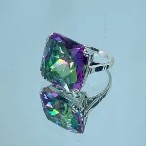 Mystic Topaz Ring, Size 6.5, Big 20ct Huge Square Gem, Vintage Jewelry #D1 - Ready to Ship